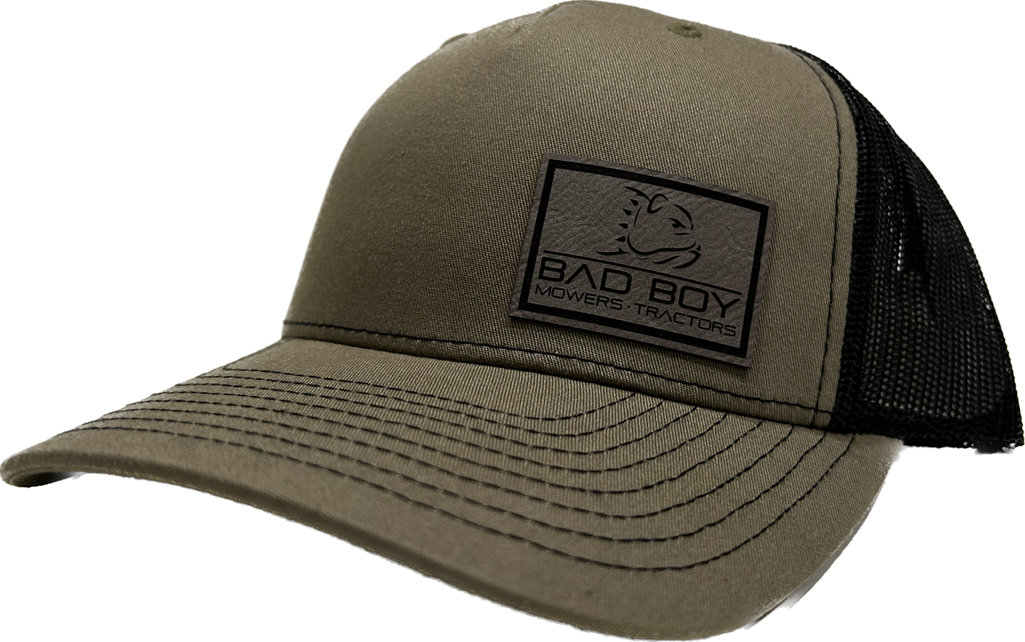 Bad Boy Army Green with Platinum Gray Leather Patch Hat