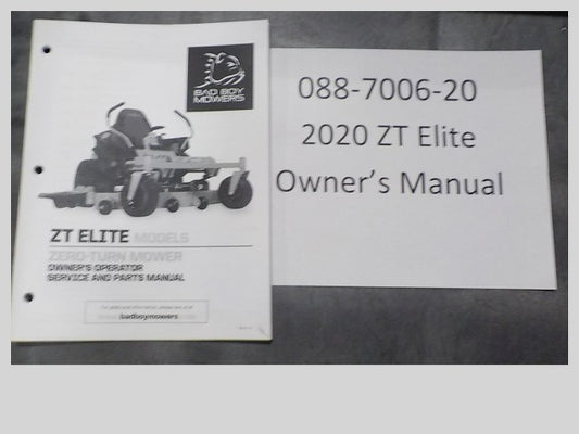 Bad Boy 088-7006-20 2020 ZT Elite Owner's Manual