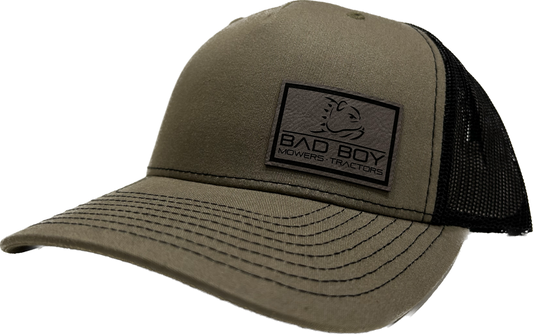 Bad Boy Army Green with Platinum Gray Leather Patch Hat